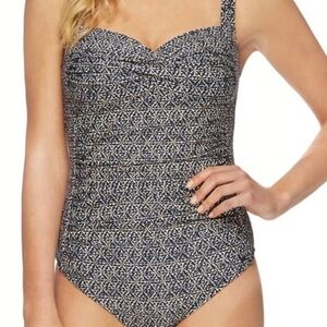 NipTuck Swim Joanna Nautical Navy And Gold Print Ruched One Piece Women's Size 8